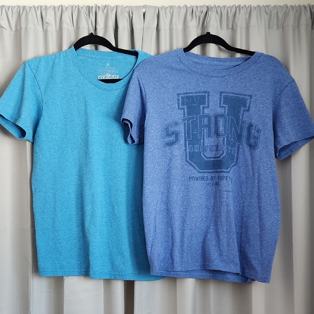 Sky Blue and Heather Blue Short Sleeve Tees with Graphic Design